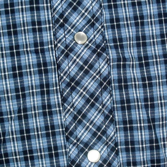 Wrangler 90s Vintage Mens Pearl Buttons Blue Plaid Long Sleeve Shirt sz. XL New - Picture 2 of 4